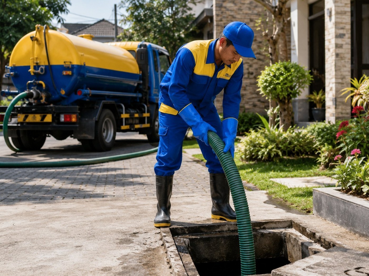 Pemeriksaan saluran pembuangan untuk membedakan sumbatan dan septic tank penuh